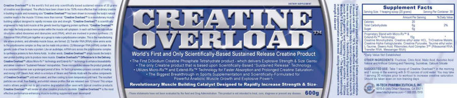 Official label of Hi-Tech Pharmaceuticals Creatine Overload (NIH DSLD #10313)