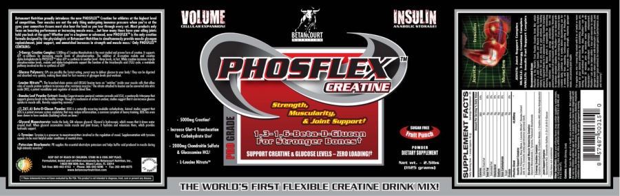 Official label of Betancourt Nutrition PHOSFLEX Creatine Sugar Free Fruit Punch (NIH DSLD #12900)