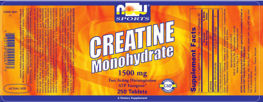 Official label of NOW Sports Creatine Monohydrate 1500 mg (NIH DSLD #13029)