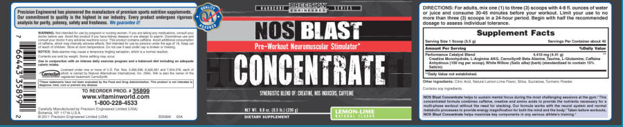 Official label of Precision Engineered NOS Blast Concentrate (NIH DSLD #1312)