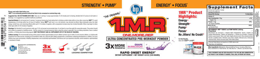 Official label of BPI 1.M.R Grape Bubblegum (NIH DSLD #14426)
