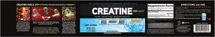 Official label of CytoSport Creatine Creapure Unflavored (NIH DSLD #14657)