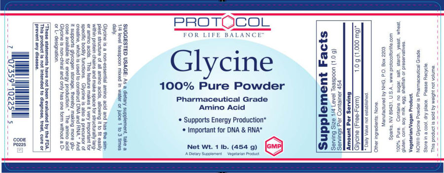 Official label of Protocol For Life Balance Glycine (NIH DSLD #14922)