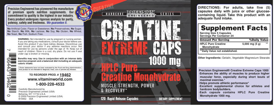 Official label of Precision Engineered Creatine Extreme Caps 1000 mg (NIH DSLD #1497)