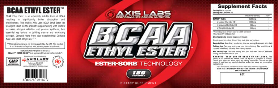 Official label of Axis Labs BCAA Ethyl Ester (NIH DSLD #1588)