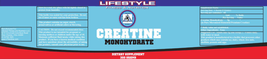 Official label of Lifestyle Fitness & Nutrition Creatine Monohydrate (NIH DSLD #16968)