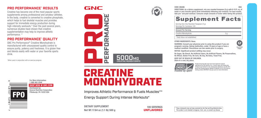 Official label of GNC Pro Performance Creatine Monohydrate 5000 mg (NIH DSLD #175321)