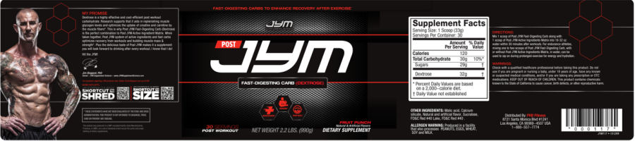 Official label of JYM Supplement Science Post JYM Fast-Digesting Carb Fruit Punch (NIH DSLD #175373)