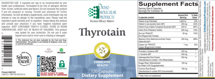 Official label of Ortho Molecular Products Thyrotain (NIH DSLD #175692)