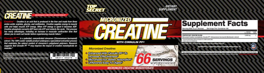 Official label of Top Secret Nutrition Micronized Creatine (NIH DSLD #17584)