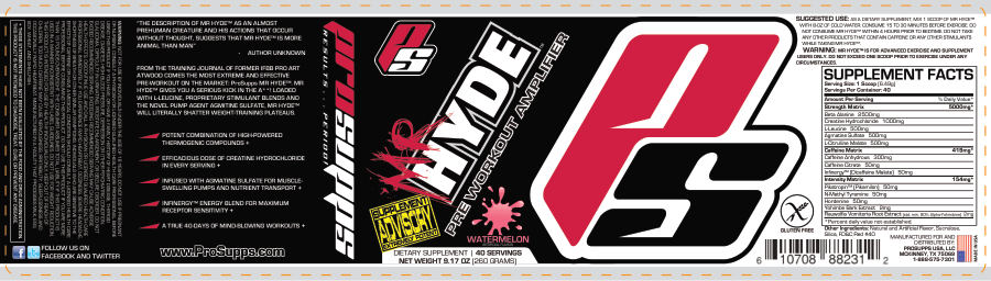 Official label of PS ProSupps Mr Hyde Pre owrkout Amplifier Watermelon (NIH DSLD #17646)