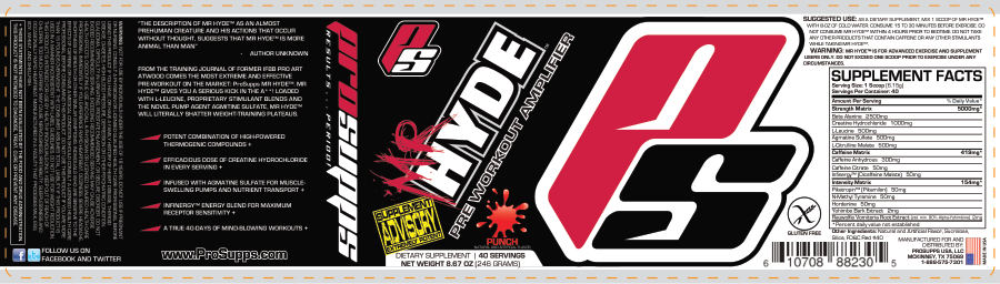 Official label of PS ProSupps Mr Hyde Pre Workout Amplifier Punch (NIH DSLD #17699)