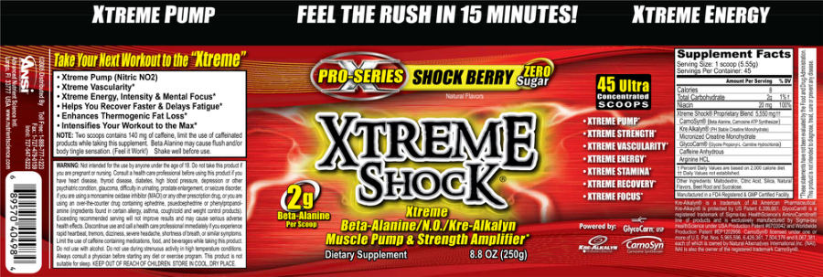 Official label of ANSI Advanced Nutrient Science Intl Xtreme Shock Shock Berry (NIH DSLD #177030)