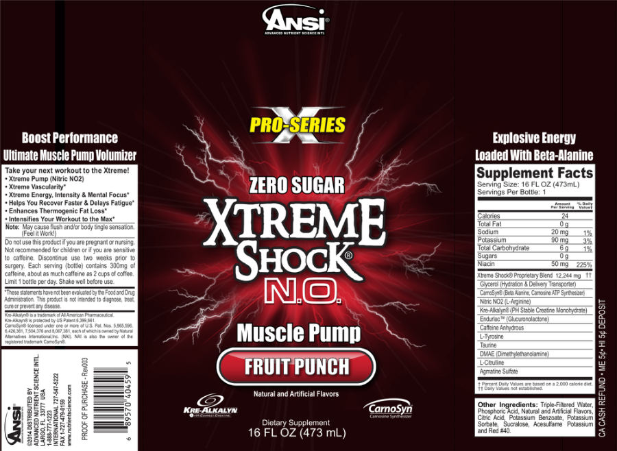 Official label of ANSI Advanced Nutrient Science Intl Xtreme Shock N.O. Fruit Punch (NIH DSLD #177041)