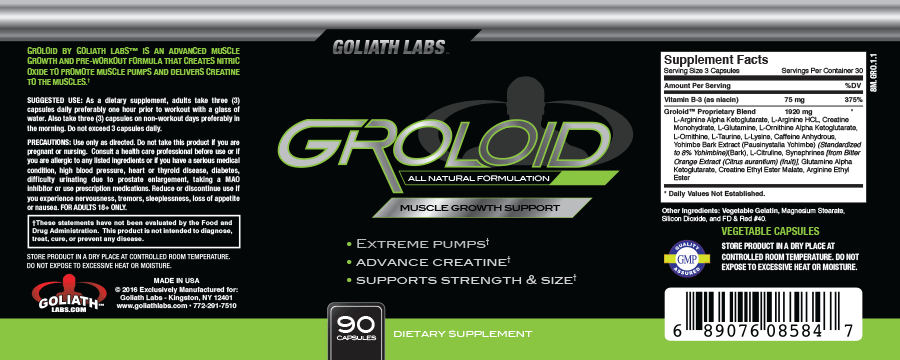 Official label of Goliath Labs Groloid (NIH DSLD #177374)