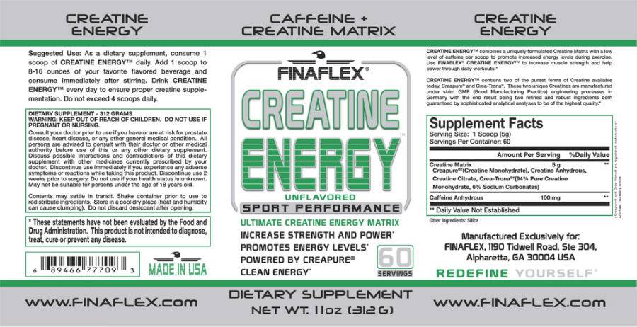 Official label of FINAFLEX Creatine Energy Unflavored (NIH DSLD #178073)