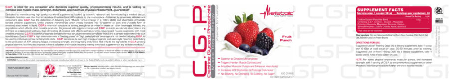 Official label of Metabolic Nutrition C.G.P. Fruit Punch (NIH DSLD #178344)