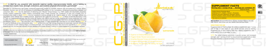 Official label of Metabolic Nutrition C.G.P. Lemonade (NIH DSLD #178348)