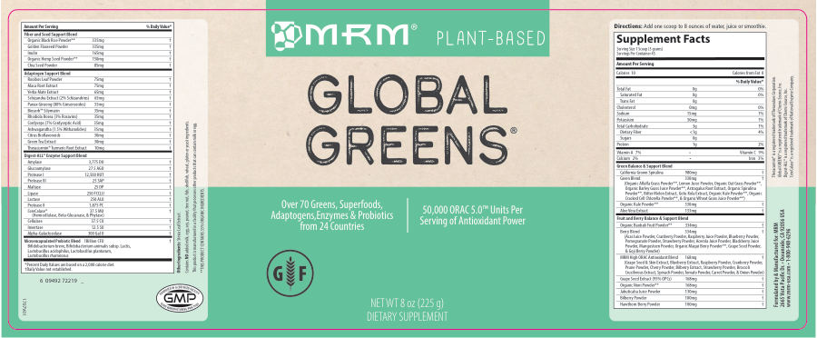 Official label of MRM Global Greens (NIH DSLD #179138)