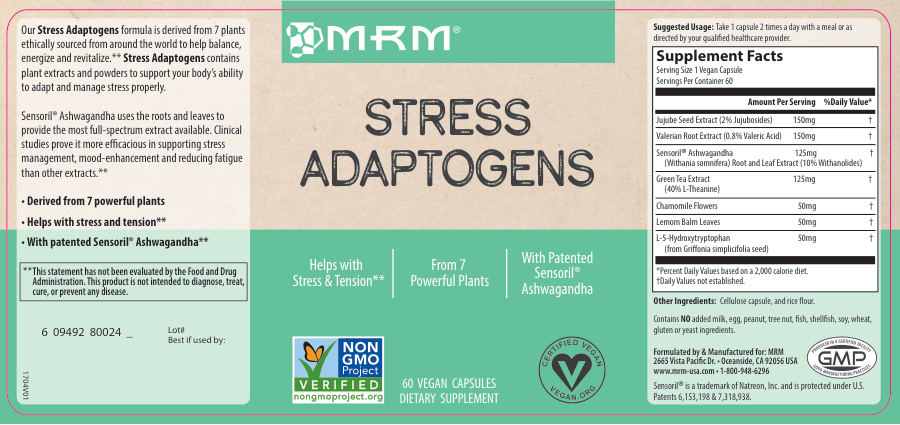 Official label of MRM Stress Adaptogens (NIH DSLD #179256)
