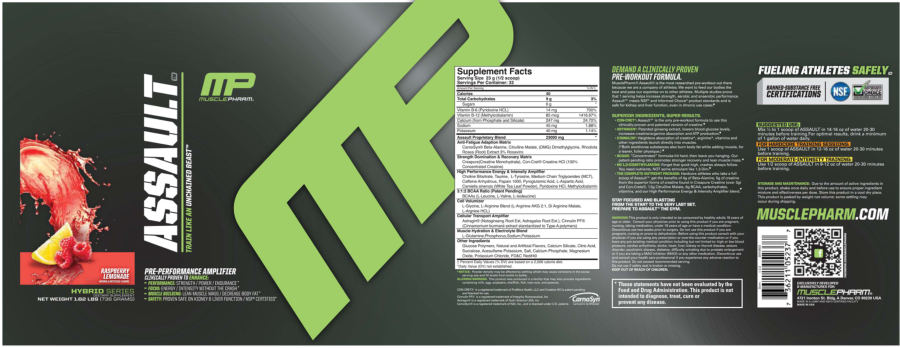 Official label of MusclePharm Assault Rasberry Lemonade (NIH DSLD #17953)
