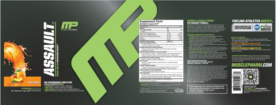 Official label of MusclePharm Assault Orange Mango (NIH DSLD #17958)