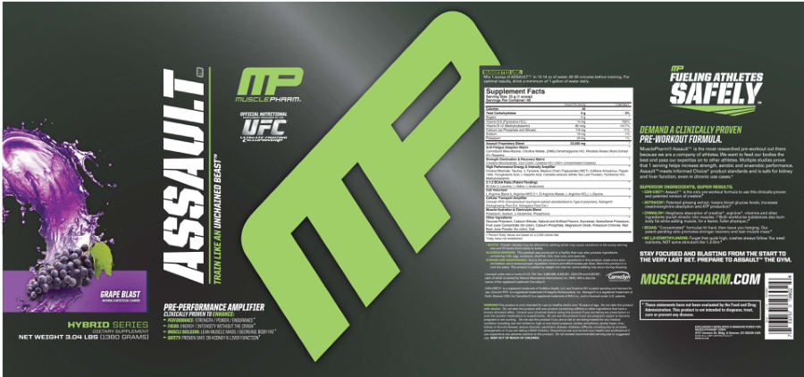 Official label of MusclePharm Assault Grape Blast (NIH DSLD #17990)