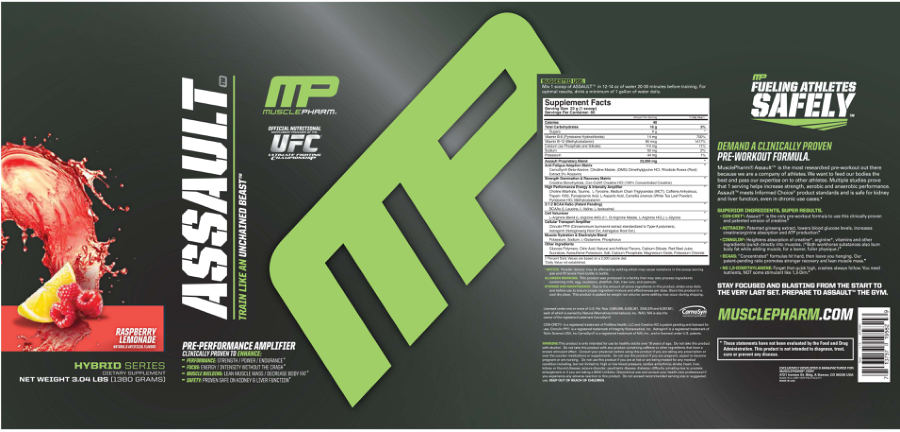 Official label of MusclePharm Assault Raspberry Lemonade (NIH DSLD #18001)