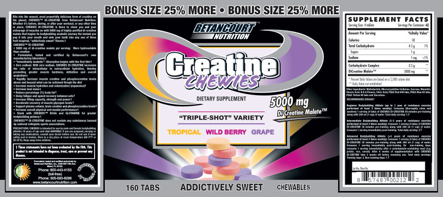 Official label of Betancourt Nutrition Creatine Chewies Tropical Wild Berry Grape (NIH DSLD #18037)