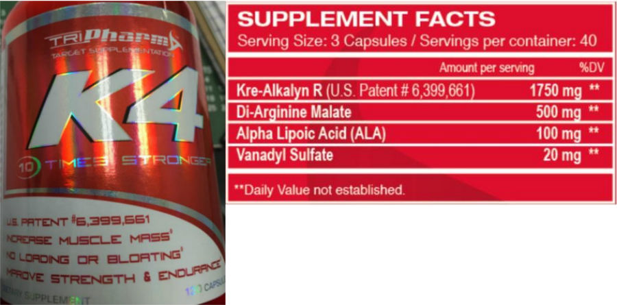 Official label of TriPharm K4 (NIH DSLD #180554)