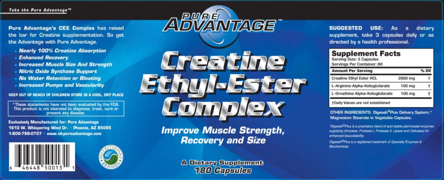 Official label of Pure Advantage Creatine Ethyl-Ester Complex (NIH DSLD #180742)