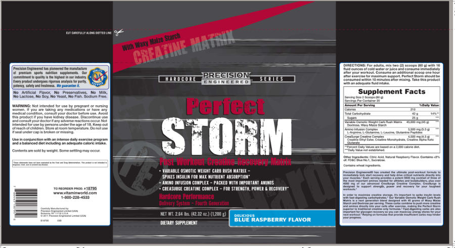 Official label of Precision Engineered Perfect Storm Delicious Blue Raspberry Flavor (NIH DSLD #18151)