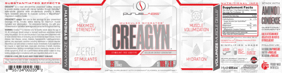 Official label of Purus Labs CreaGyn (NIH DSLD #181793)