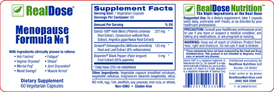 Official label of RealDose Menopause Formula No 1 (NIH DSLD #182107)