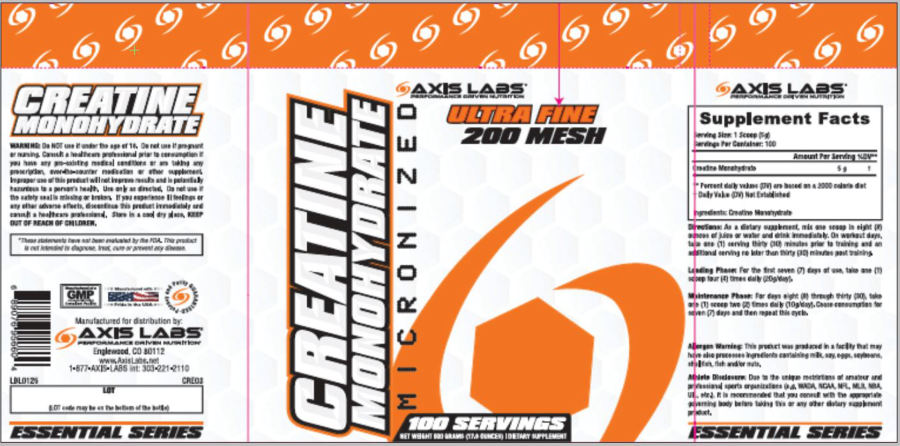 Official label of Axis Labs Creatine Monohydrate (NIH DSLD #182728)