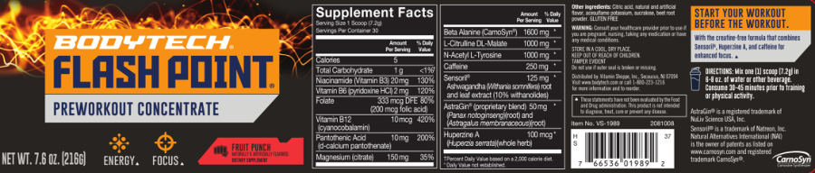 Official label of BodyTech Flash Point Fruit Punch (NIH DSLD #184028)