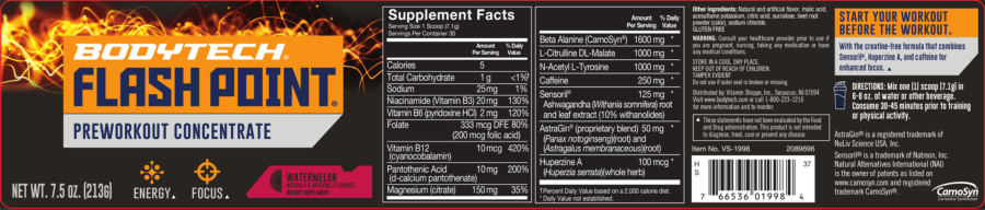 Official label of BodyTech Flash Point Watermelon (NIH DSLD #184475)