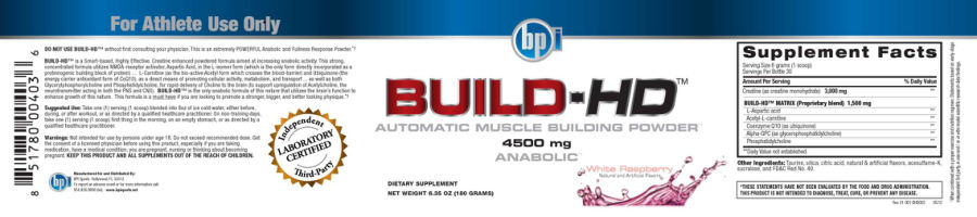Official label of BPI Build-HD White Raspberry (NIH DSLD #18591)