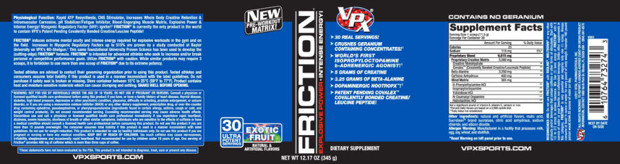 Official label of VPX Friction Exotic Fruit (NIH DSLD #18813)