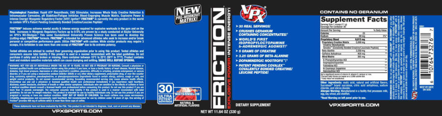 Official label of VPX Friction Watermelon (NIH DSLD #18830)