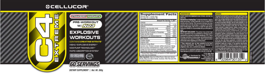 Official label of Cellucor C4 Extreme Strawberry Margarita (NIH DSLD #18965)