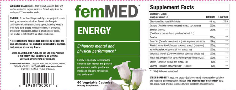 Official label of FemMed Energy (NIH DSLD #19205)
