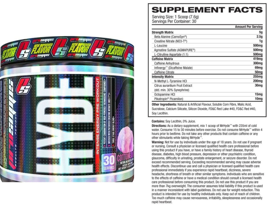 Official label of PS ProSupps Hyde Cotton Candy (NIH DSLD #193262)