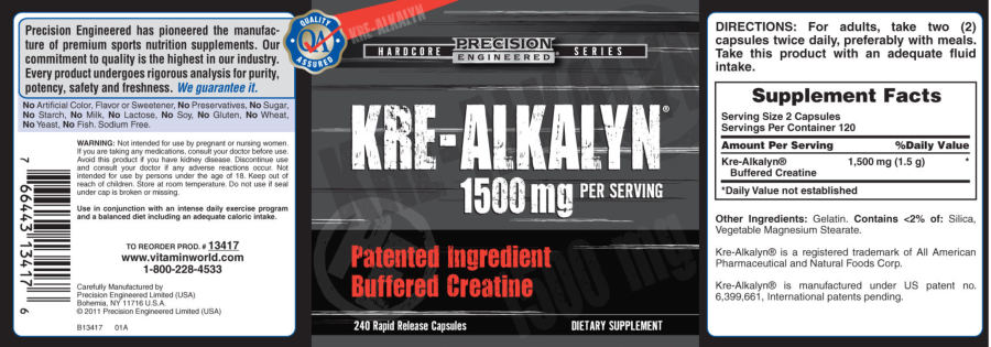 Official label of Precision Engineered Kre-Alkalyn 1500 mg (NIH DSLD #1996)