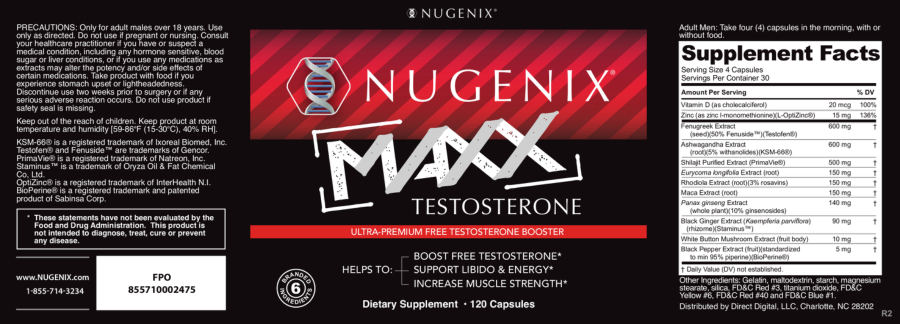 Official label of Nugenix Nugenix Maxx Testosterone (NIH DSLD #199835)
