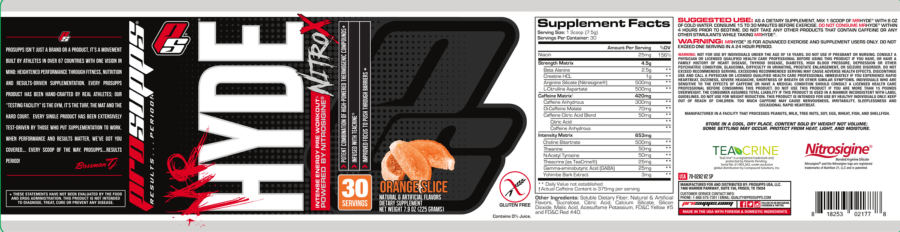 Official label of PS ProSupps Mr Hyde NitroX Orange Slice (NIH DSLD #201173)