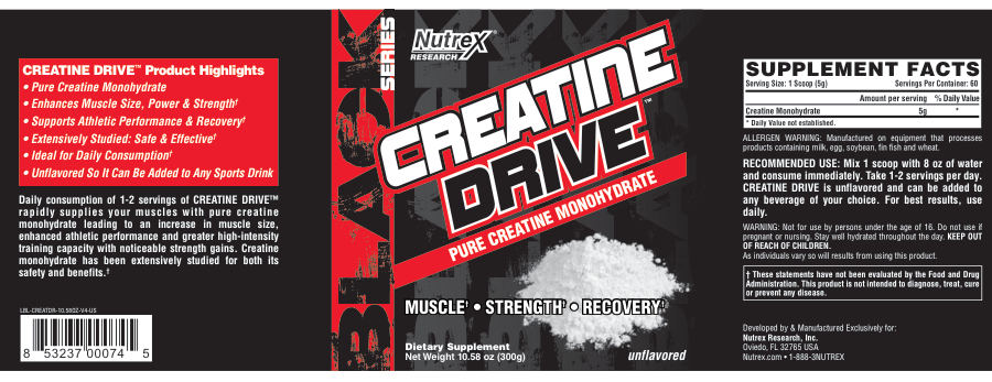 Official label of Nutrex Research Black Series Creatine Drive Unflavored (NIH DSLD #203785)