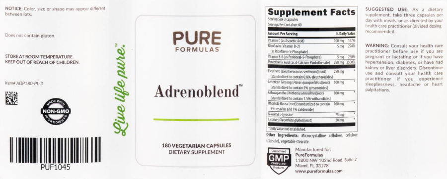 Official label of PureFormulas Adrenoblend (NIH DSLD #205365)