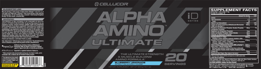 Official label of Cellucor Alpha Amino Ultimate Blueberry Lemonade (NIH DSLD #206264)