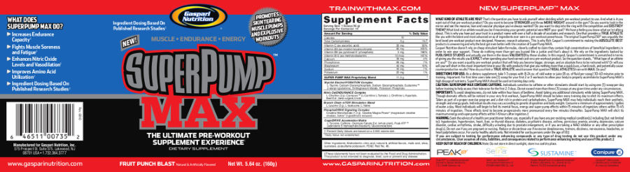 Official label of Gaspari Nutrition SuperPump Max Fruit Punch Blast (NIH DSLD #2063)